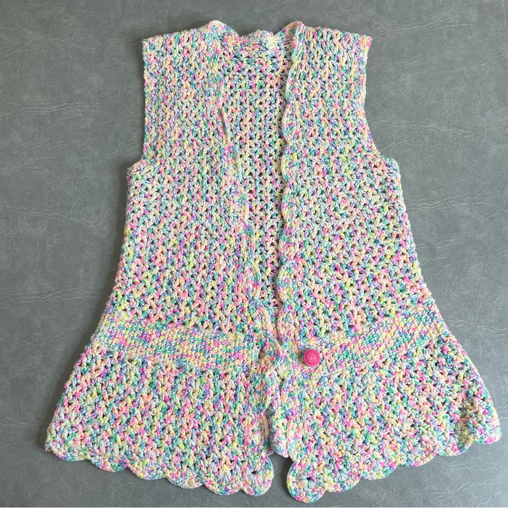 Vintage 70s Boho Festival Pastel Crochet Vest